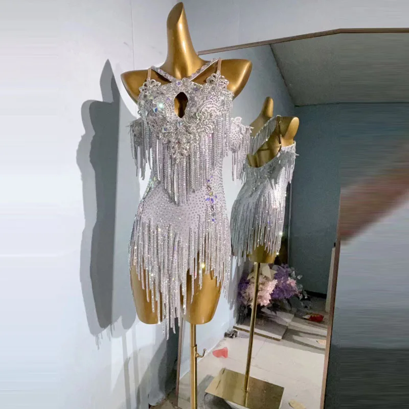 

Женское платье для латиноамериканских танцев, роскошное платье с кисточками и стразами, профессиональное платье для выступлений, детская одежда для выступлений