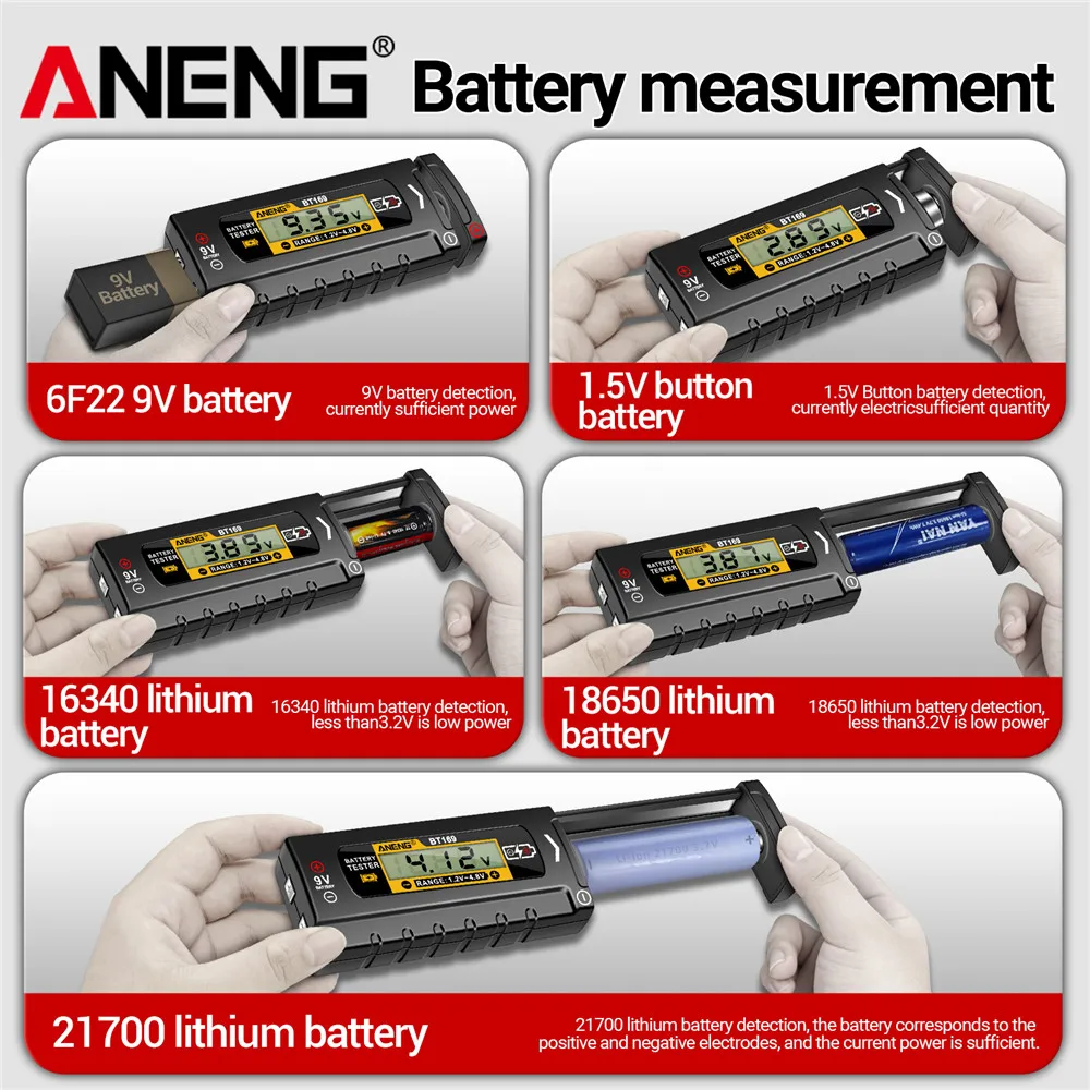 Digital Display Battery Tester Volt Checker for AA AAA 9V Button Multiple Size Universal Battery Tester Voltage Meter Tools