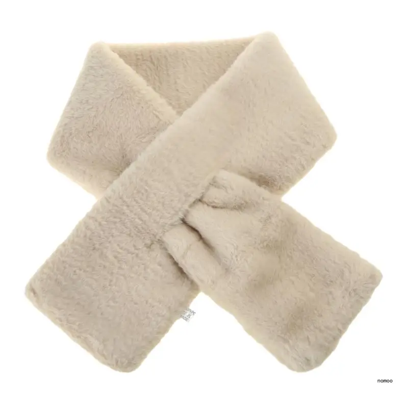 Womens Winter Faux Fur Scarf for Cross Band Ties Furry Cozy Warm Shawl Neckerchi