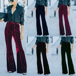Pleuche High Waisted Flared Pants New Vintage Wide Leg Pants Fashion Streetwear Elegant Trousers Women Clothes Pantalon Femme
