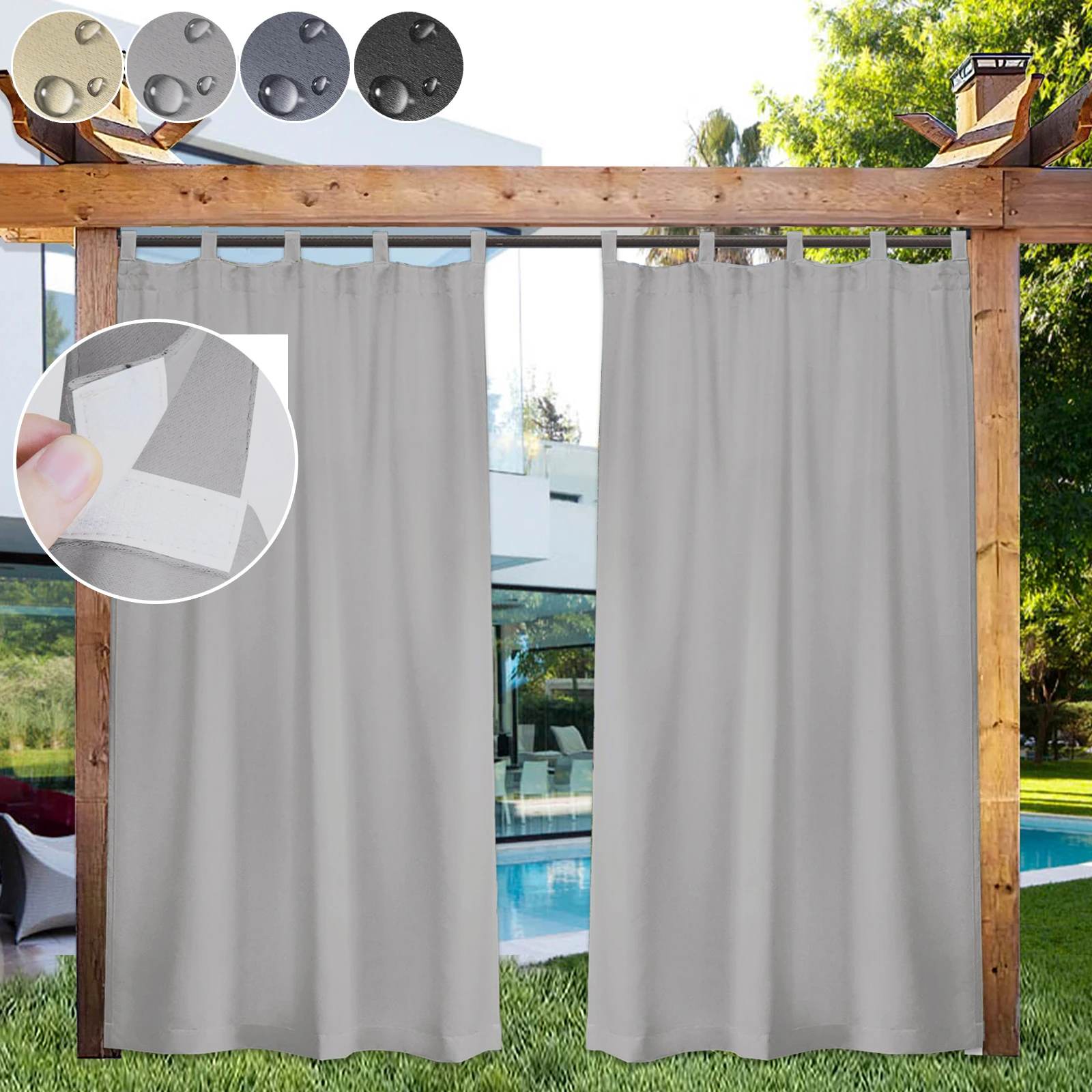 Patio Outdoor Waterproof Curtains Tap Top Thick Blackout Curtains Garden Heavy Thermal Insulated Window Drapes Pergola Panel