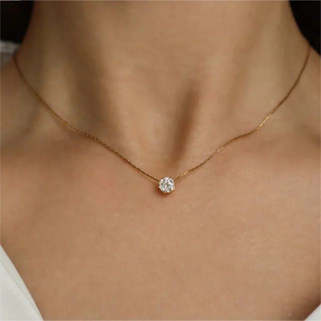 Stainless steel necklace with clear cubic zirconia stone