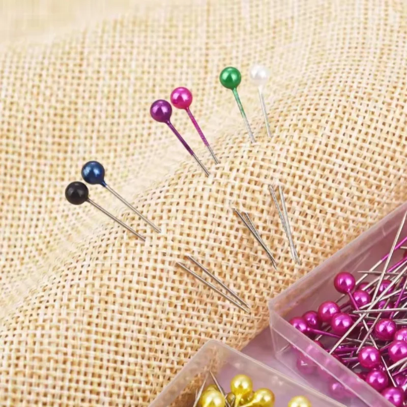 100개/박스 38cm 다채로운 원형 진주 헤드 바늘 스티치 스트레이트 푸시 진주 헤드 DIY 자수 바느질 포지셔닝 도구