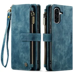 Vintage Leather Flip Wallet Case - Retro Book Style with Card Holder Slots - Galaxy A17 (Blue)