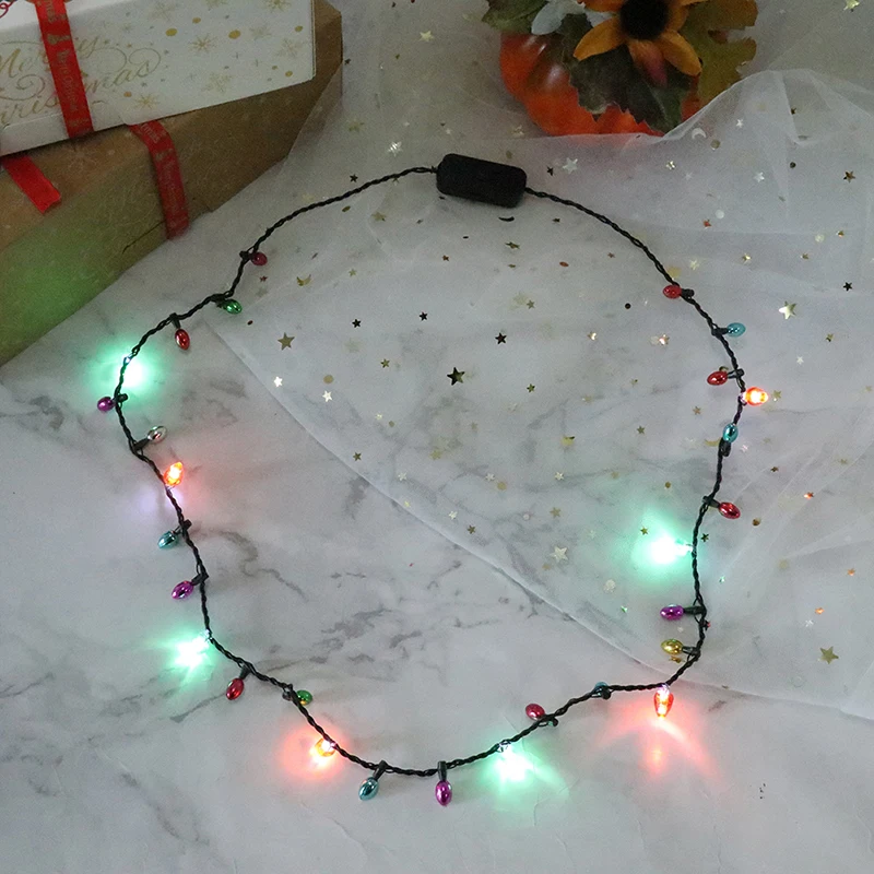 

Light Glowing LED Necklace Flashing Light-up Blinking Christmas Lights Costume Necklace 8 LED Bulbs Glow Props Party Supply 1 PC