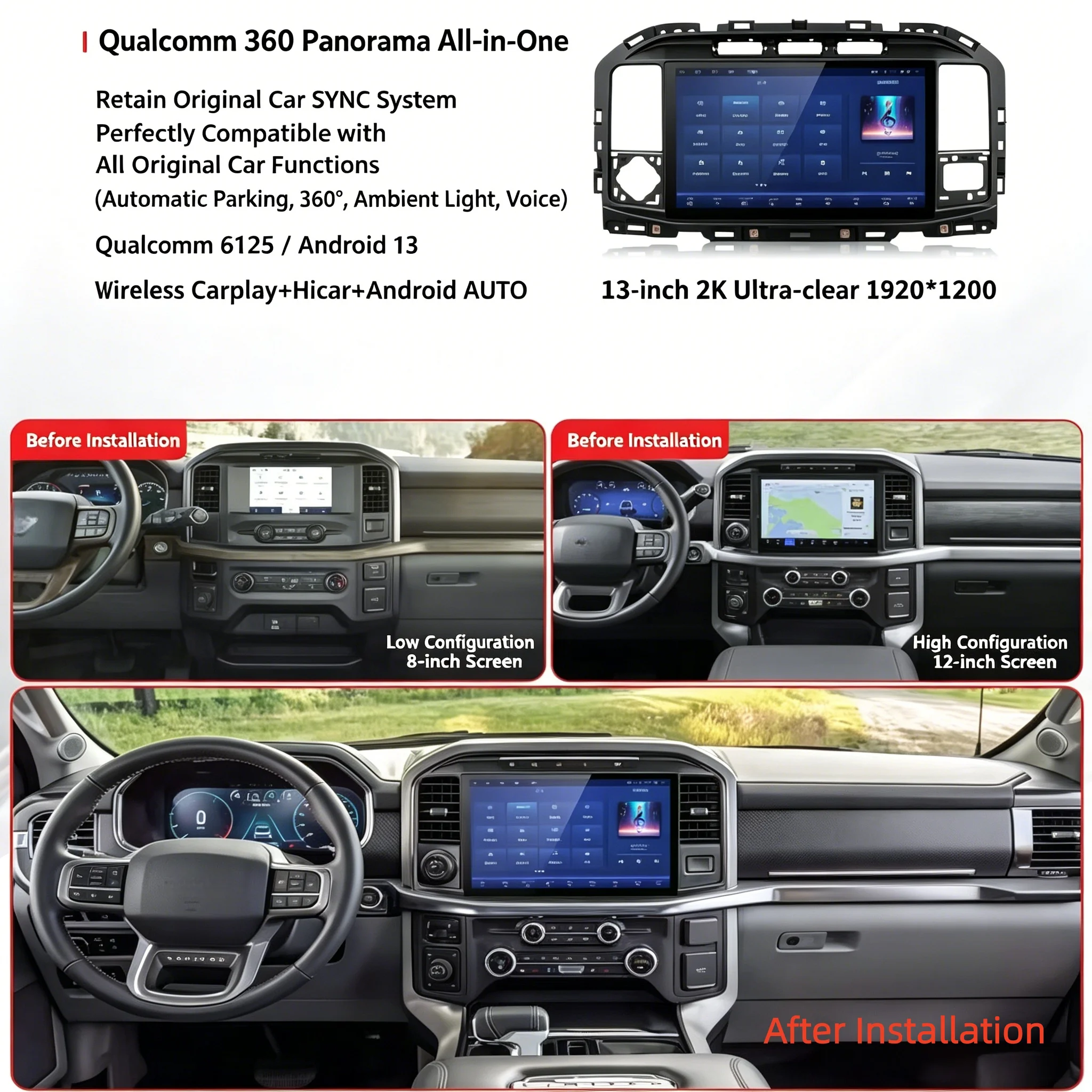 Autoradio GPS Android 13.0 da 13.2 Pollici con Lettore DVD per Ford F150 F250 F350 F450 F650 Raptor 2020-2025 - Unità Principale - immagine 2