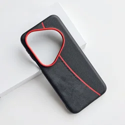 Stylish Red Line Textured PU Leather Case with Metal Keys and Shockproof Bumper for HUAWEI Pura 90S Pro (Black)
