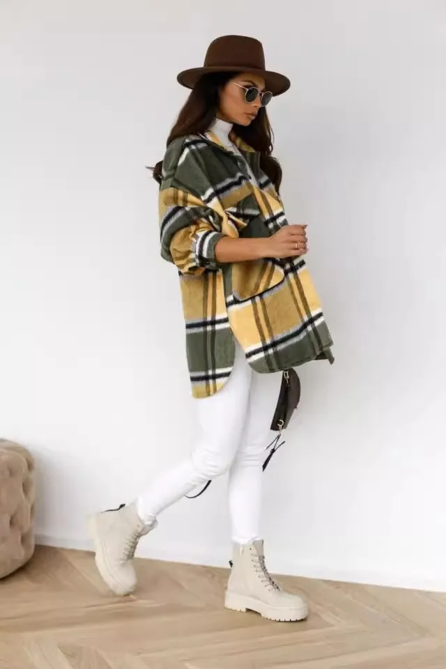 Women's clothing autumn and winter new autumn and winter long sleeved plaid shirt jacket personalized versatile commuting
