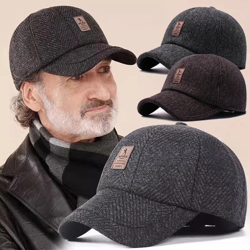 MenBaseballCapWoolenKnittedWinterEarCoverBaseballCapforMen