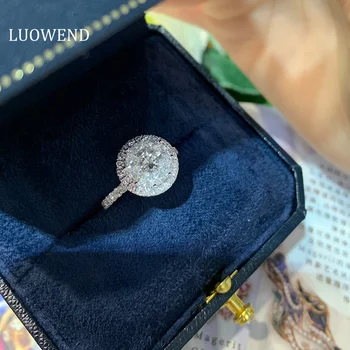 LUOWEND 100% 18K White Gold Rings Natural Diamonds 0.72carat Fine Jewelry Classic Style for Women High end Wedding Banquet