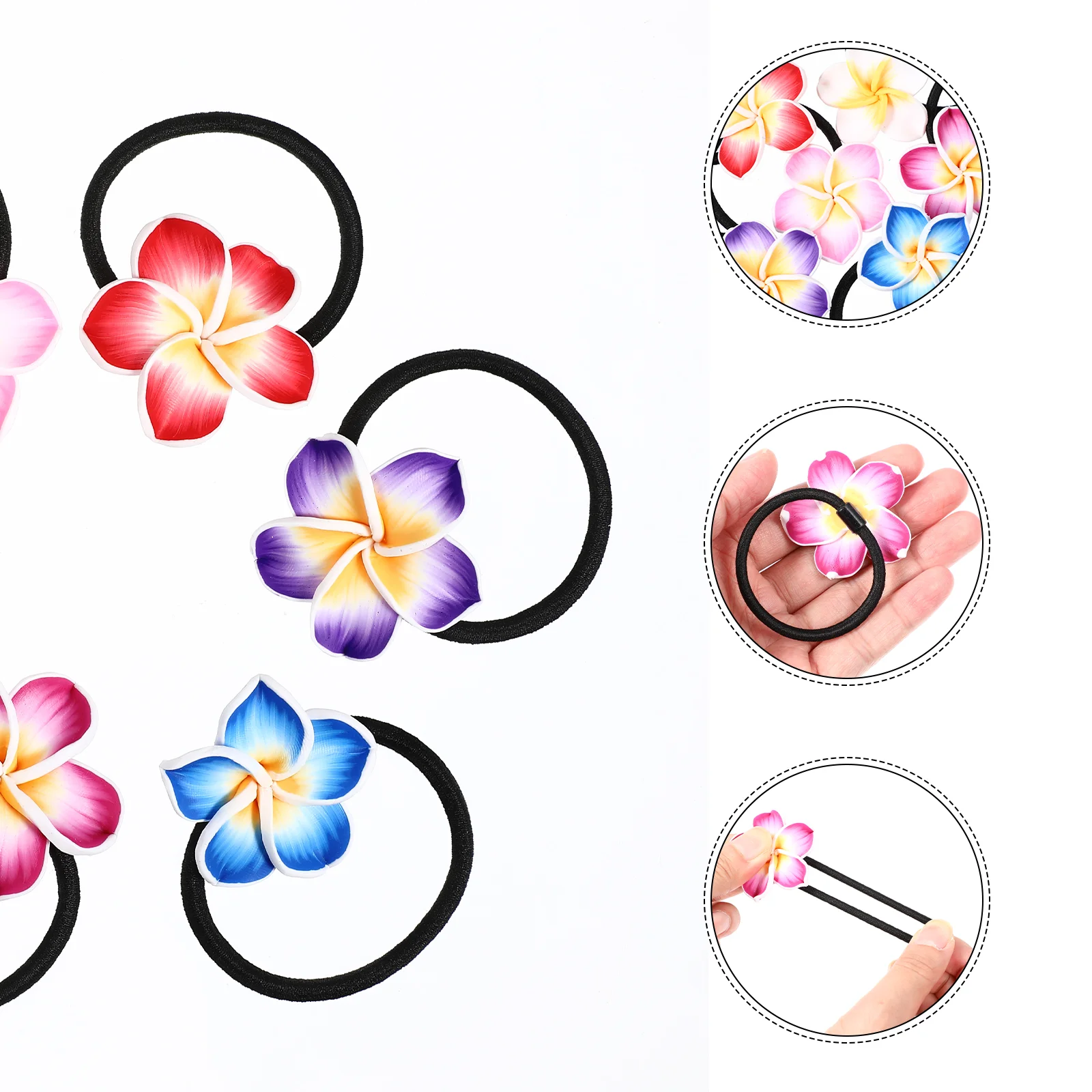 10x Hawaii Plumeria Blumen-Haargummis – Buntes Set Für Strand, Hochzeit & Sommerpartys
