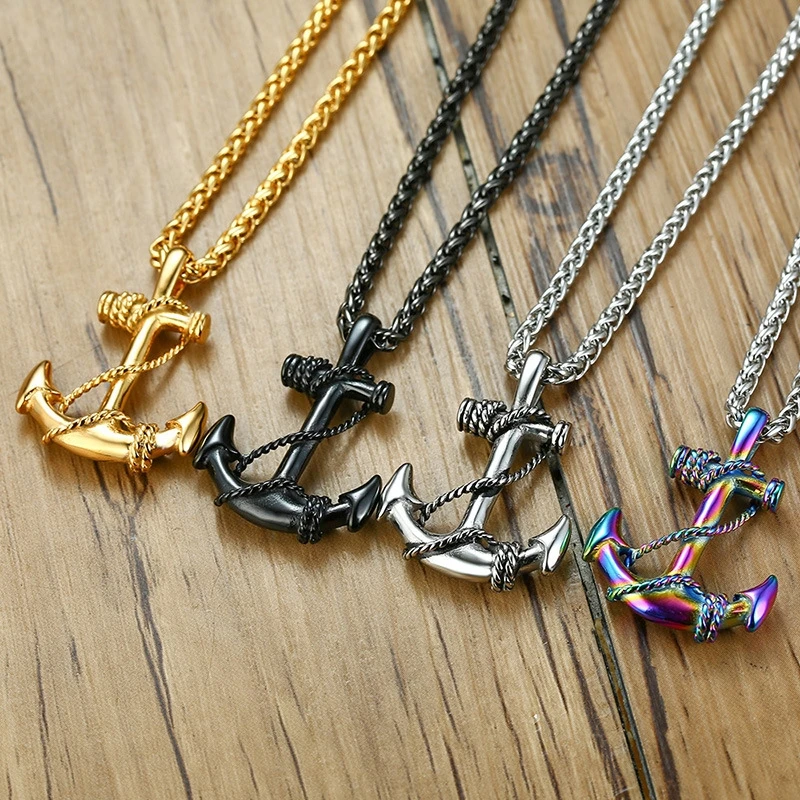 Stainless Steel Sea Anchor Sailor Man Men Necklaces Chain Pendants Punk Rock Hip Hop Unique for Male Boy Fashion Jewelry Gift