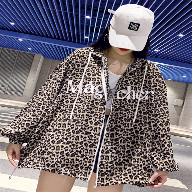 

Sandro Rivers 2022 Early Autumn European Vintage Leopard Print Cardigan Zipper Sweater Women's Long Sleeve Thin Hooded Coat Suns