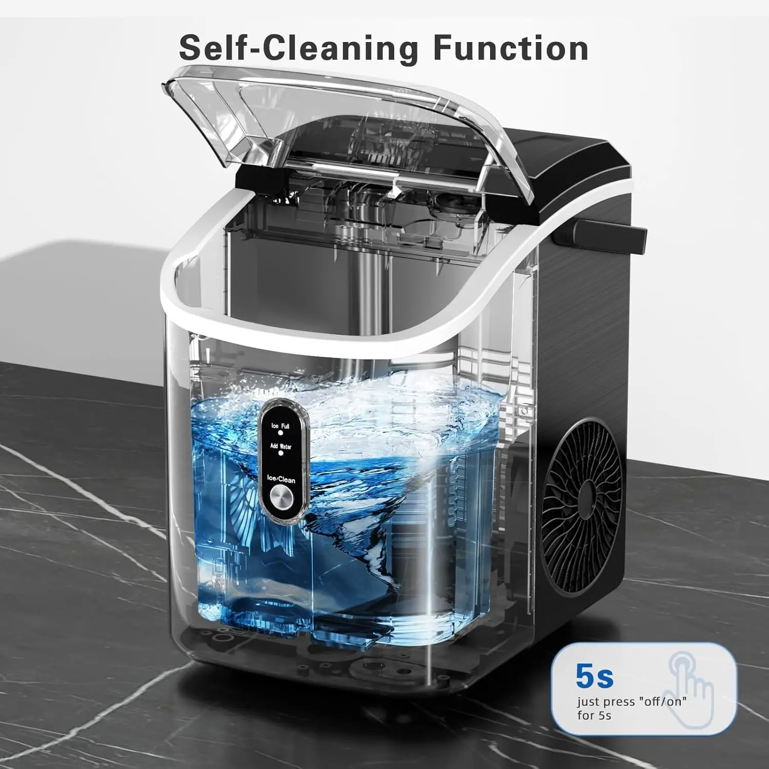 Ice Makers with Soft Pellet Ice, Pebble Ice Maker Machine with Self-Cleaning, 35.5Lbs/24Hrs, One-Clic