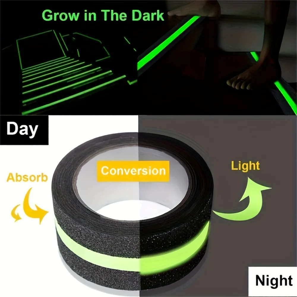 1or 2 Rolls Glow-In-Dark Anti-Slip Traction Tape for Stair Treads & Steps Ensures Enhanced Safety Anti Slip Floor Tape Luminous Fluorescent Tape