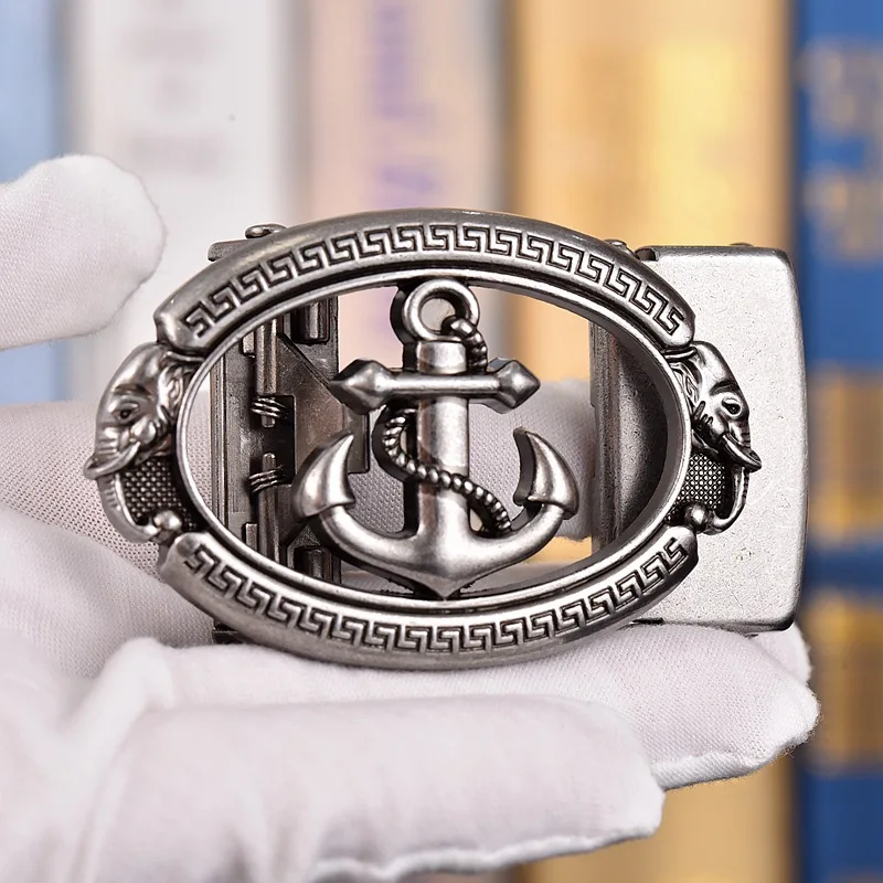 Hochwertiger Gürtel aus Legierung mit Anker-Gold- und Silberfarbe, automatische Schnalle für 3,5 cm breite Gürtel