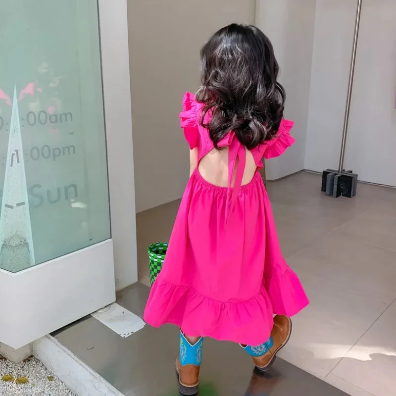 Beibei-vestido veraniego para niña, ropa con borde de flores, espalda abierta, fiesta de Halloween y Navidad, versión coreana, 2-7 años