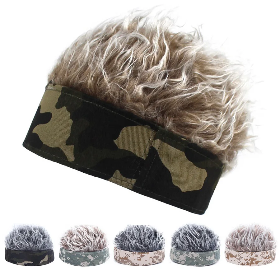 

Men Women Visor Sun Cap Wig Peaked With Fake Flair Hair Caps Toupee Funny Hair Snapback Hats For Party Outdoor Tactical