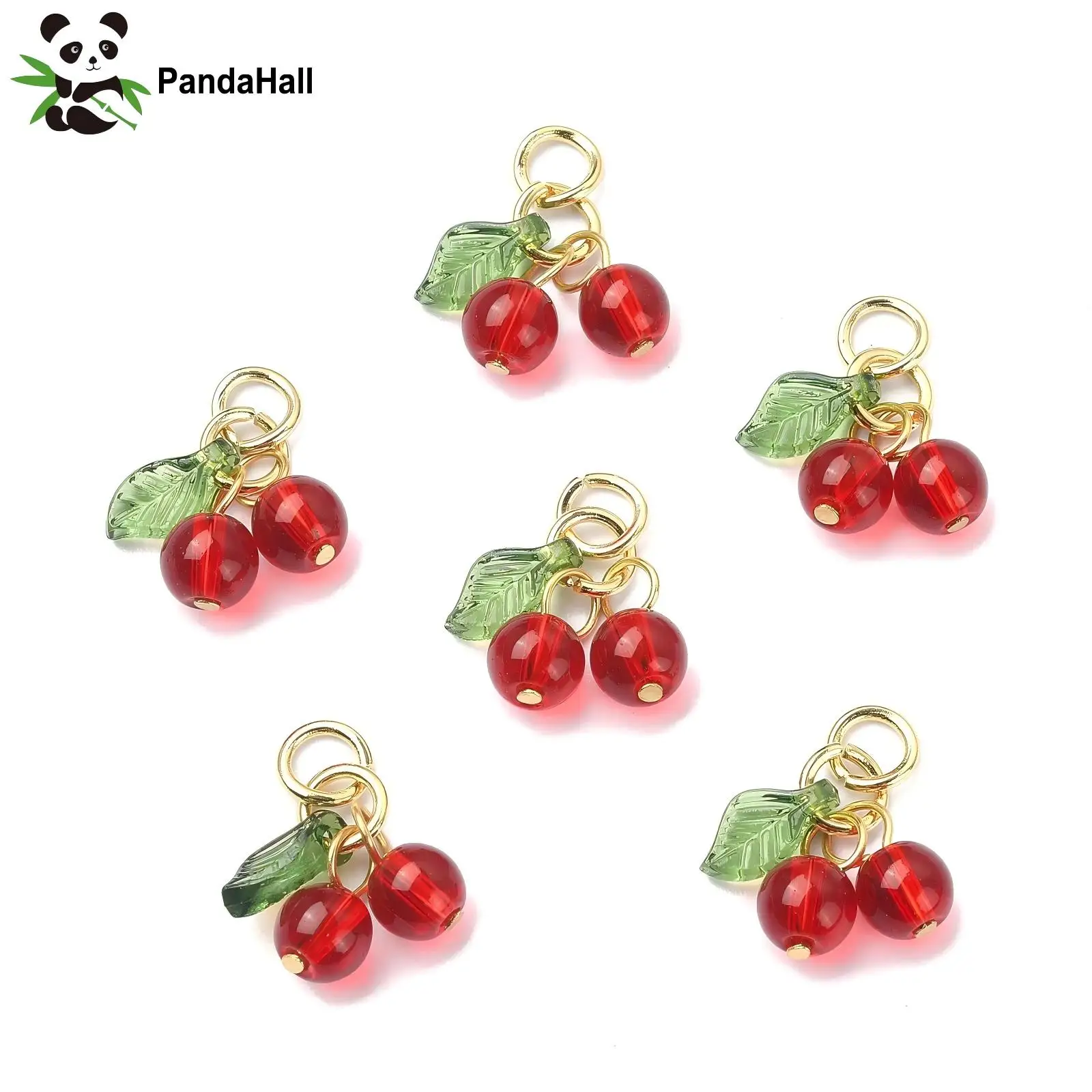PandaHall 30 Stück Glas-Anhänger in Form roter Kirschen, Acryl-3D-Kirsch-Anhänger mit Öse, Acryl-Frucht-Anhänger für DIY-Schmuckherstellung.