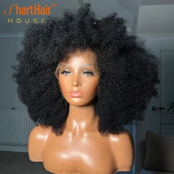 Parrucche anteriori in pizzo 13x4 per capelli umani per ragazze Parrucca afro Parrucca riccia crespa con capelli del bambino Parrucca anteriore in pizzo economica pre-pizzicata Soffice piena