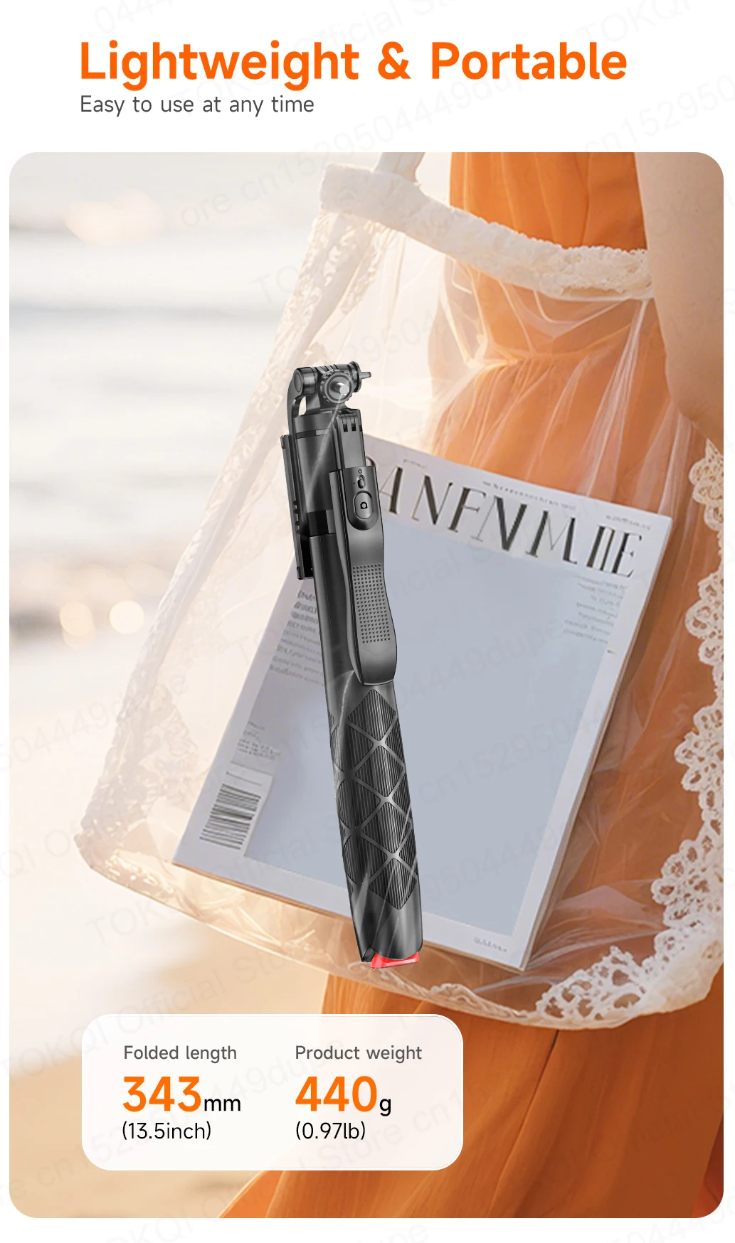 Tokqi L16-tt Selfie Stick Tripod With 360 Degree Rotation And Fill Light_voghion.com