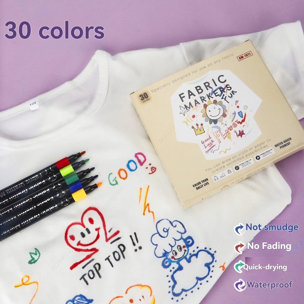 6-30 farben Stoff Marker Stift Wasserdicht Permanent Stoff Textil Für T Shirt Schuhe Kleidung DIY Kunst Graffiti Zeichnung malerei – Detail 5
