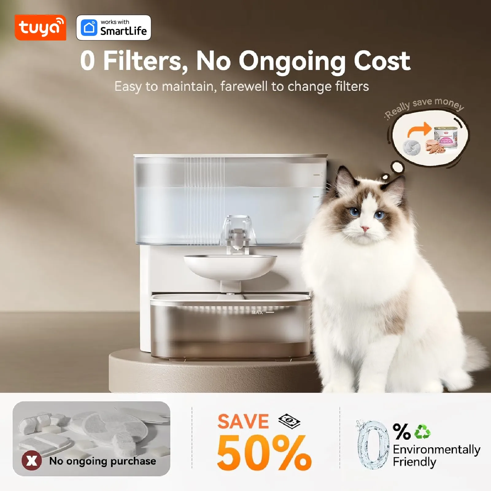 3L Pet Water Fountain,No Filter,Rechargeable Automatic Water Dispenser forCat&Small Dog,Wastewater Separation Always Fresh Water 4