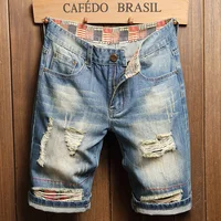New Ripped Streetwear Vintage Denim Shorts Mens Summer Hip-Hop Fashion Hole Slim Male Shorts Brand Clothes Straight Short Jeans