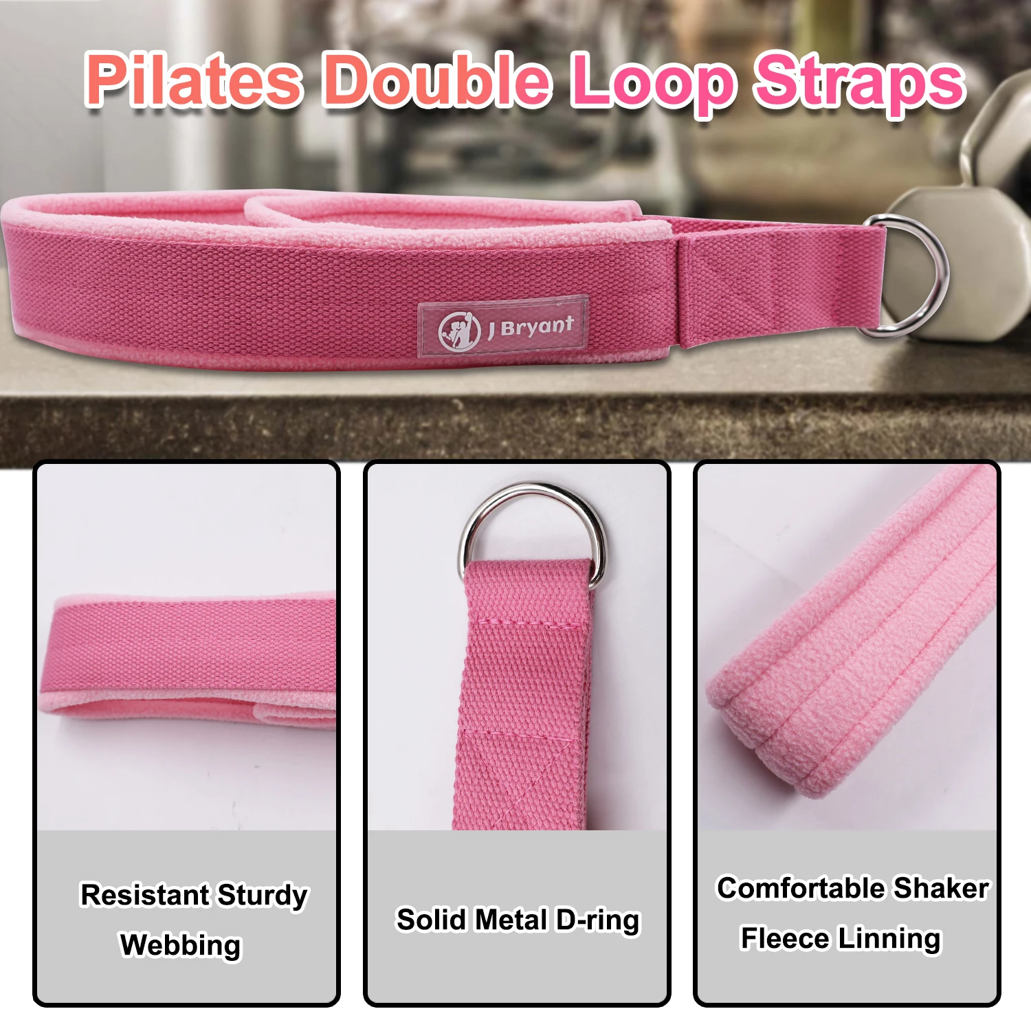 Pilates Double Loop Straps for Reformer Fitness D-Ring Straps ,Yoga Exercise Accessories for Home Gym Workout,1 Pair 3