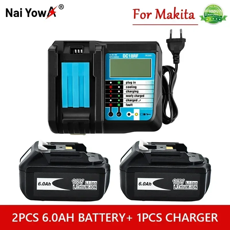 

18V6Ah Rechargeable Battery 6000mah Li-Ion Battery Replacement Power Battery for MAKITA BL1880 BL1860 BL1830battery+4A Charger