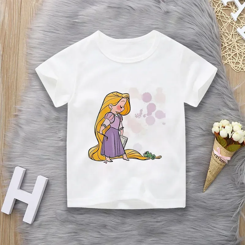 Unisex Summer Children's Clothing Princess Cute Cartoon Boy And Girl T-shirt Aesthetics Fun Kid Top Crew Neck White Short Sleeve 6