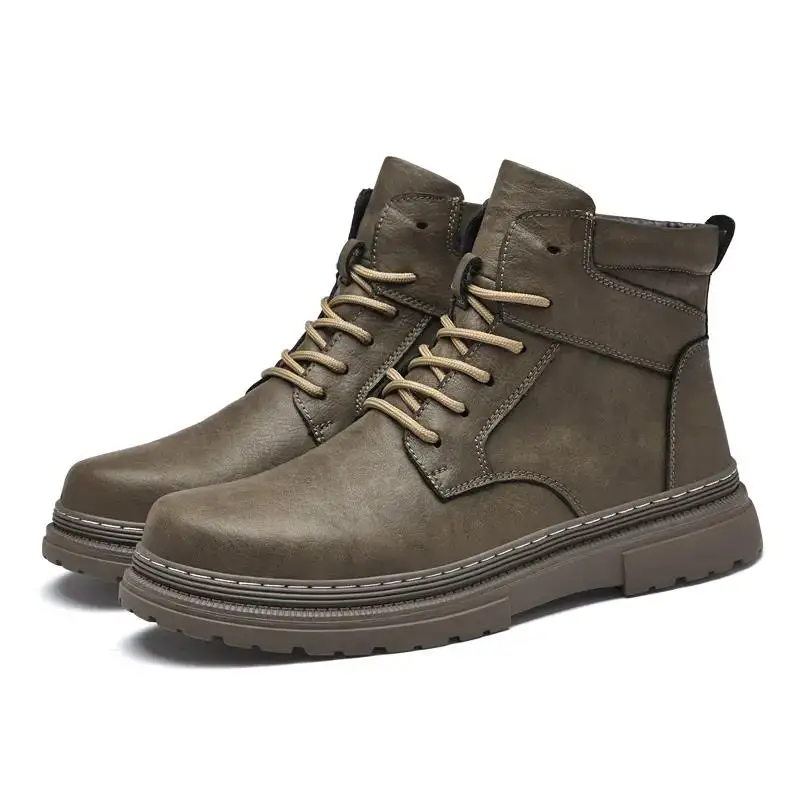 

New Men's Casual Leather Boots Autumn Winter High Top Big Size High Quality Plush Warm Work Boots Free Shipping Ankle Boots