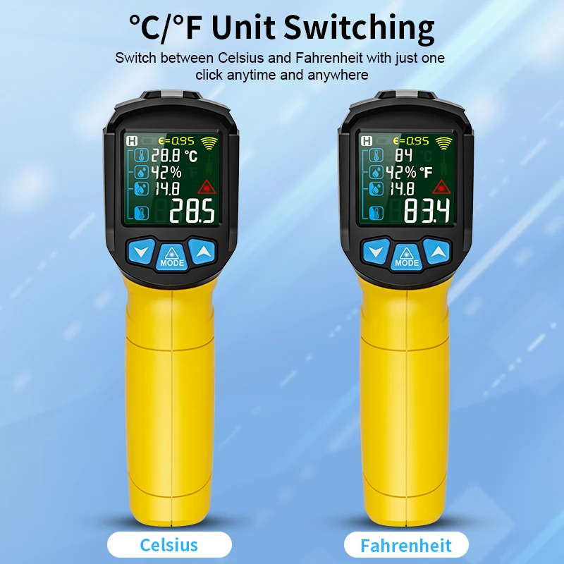 Digital Infrared Thermometer LCD Color Screen Backlight Alarm Handhold