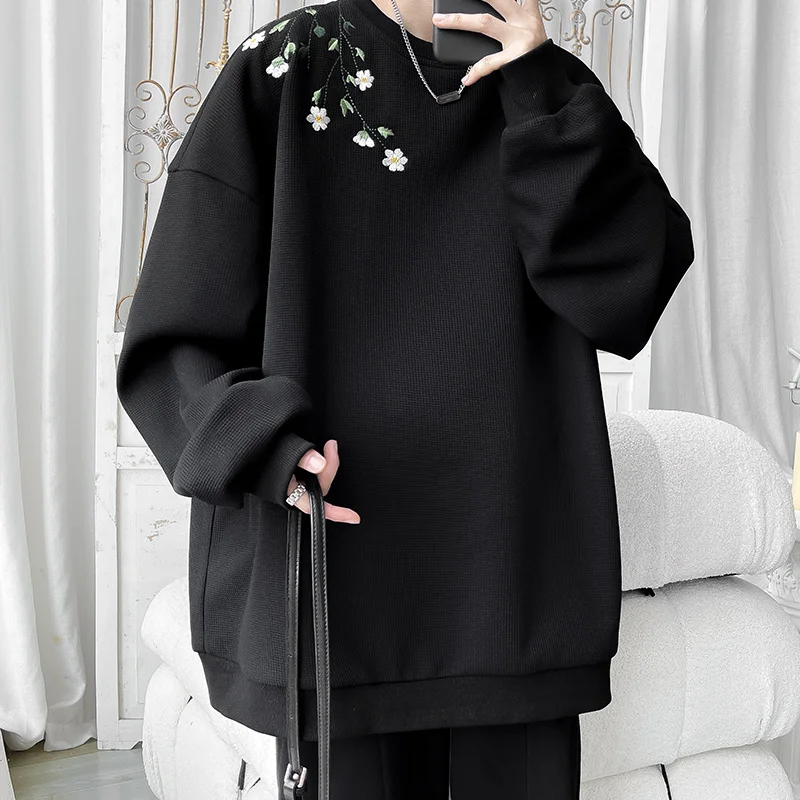 

Embroidered Hoodie Men Oversized Fashion Casual Flower Sweatshirt Men Streetwear Hip Hop Loose Pullover Hoodie Mens Hoody M-3XL