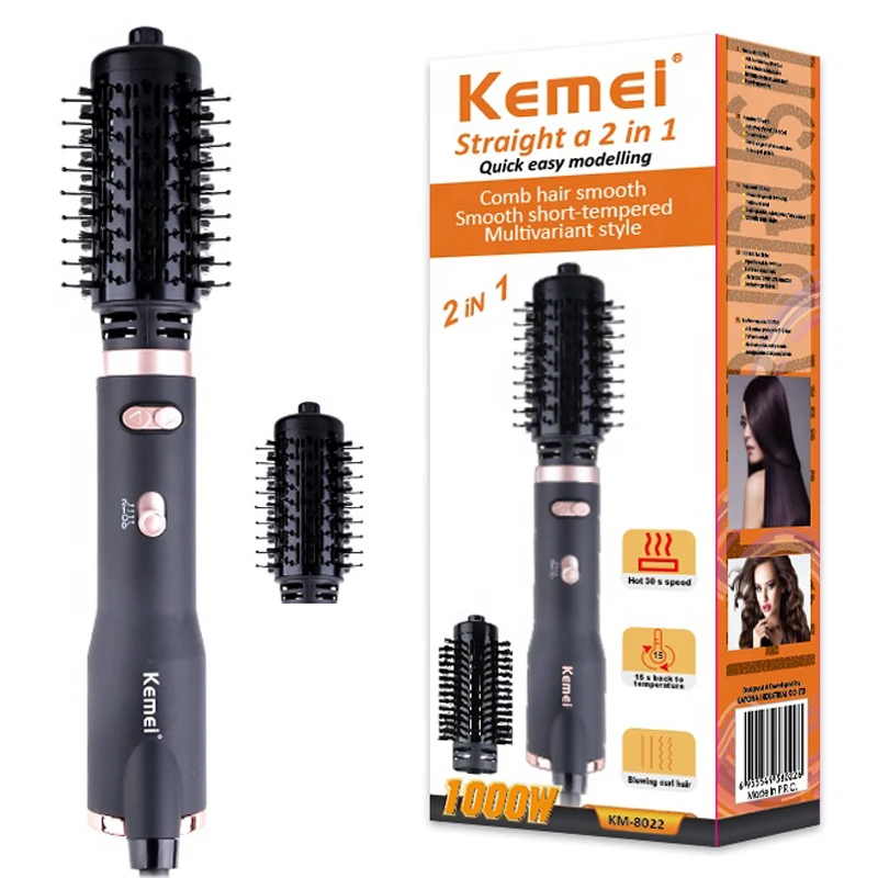 Kemei 2in1 Rotary Hot Air Spin Brush Kit for Styling Frizz Control, Hair Dryer Brush , 2 Detachable Auto-Rotating Curling Brush