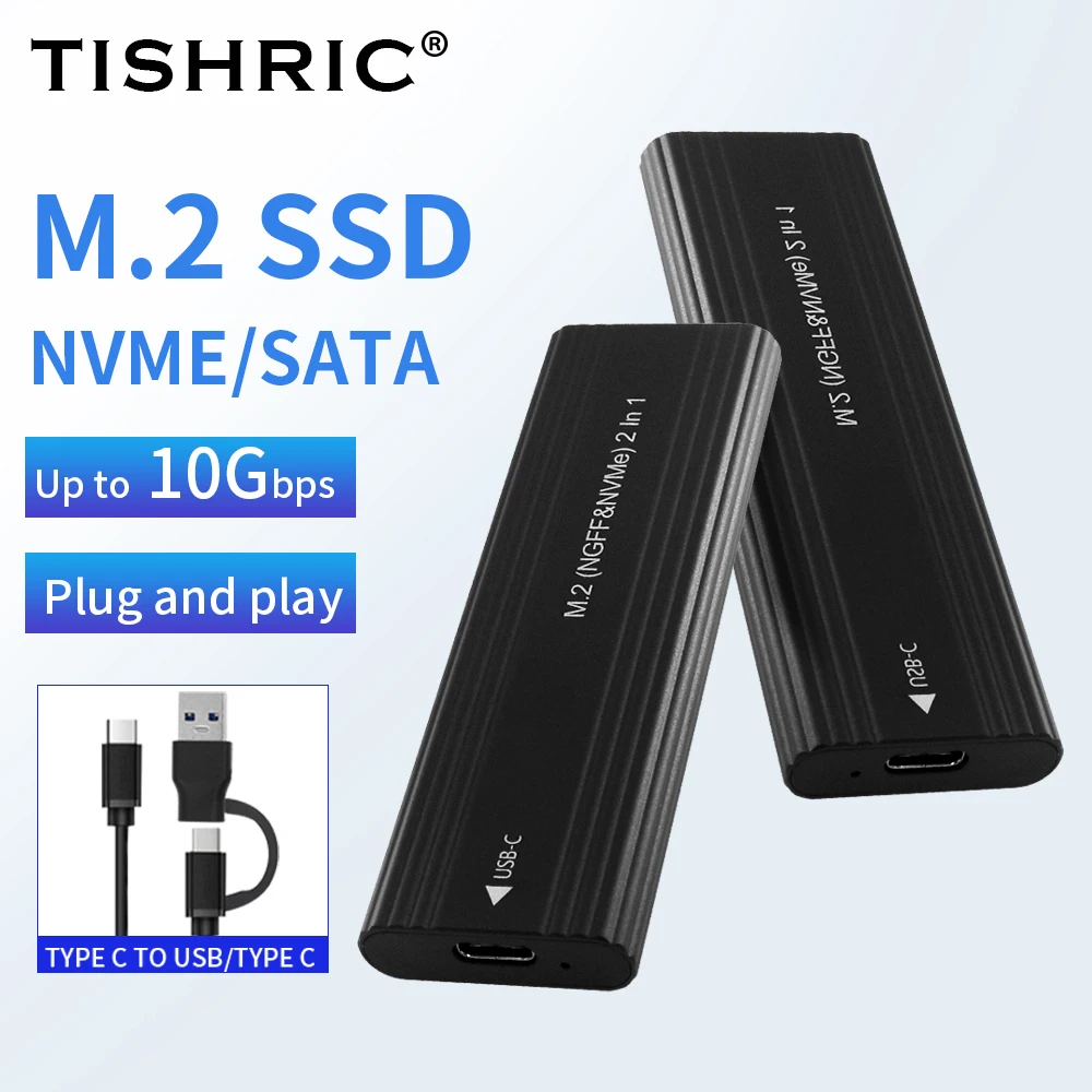 TISHRIC NVME Enclosure SSD External Case NVME NGFF Dual Protocol Compatible With 2230/2242/2260/2280 M.2 SSD Solid State