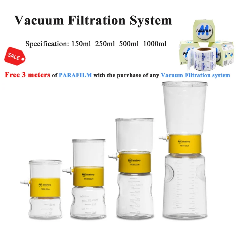 

Biosharp150ml-1000ml Vacuum Filtration System PES Membrane 0.22um Filter Cell Culture Medium Independent Aseptic Packaging