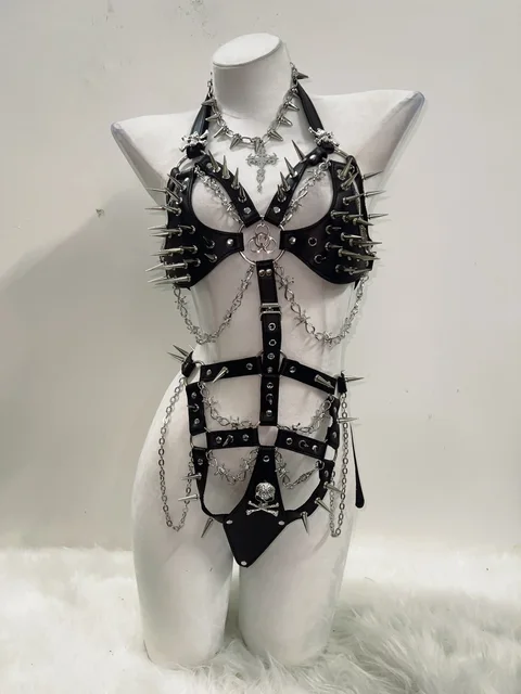 Spikey Metal Body Suit Harness 3
