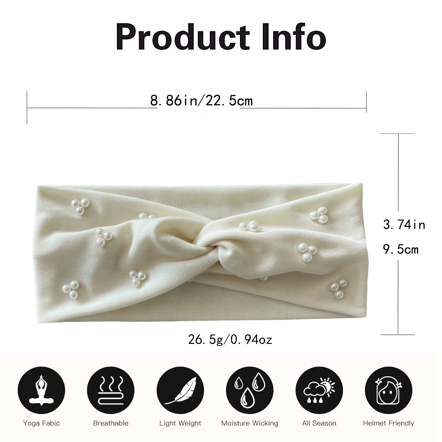 1pc New Pearl Elastic Headband Women Girls Solid Color Fashion Bandana Wide Turban Sweat Absorbing Headscarf Hair Accessories