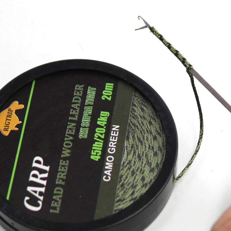 20m Carp Fishing Line Braided NON Lead Core Carp Leader Line Camo Green