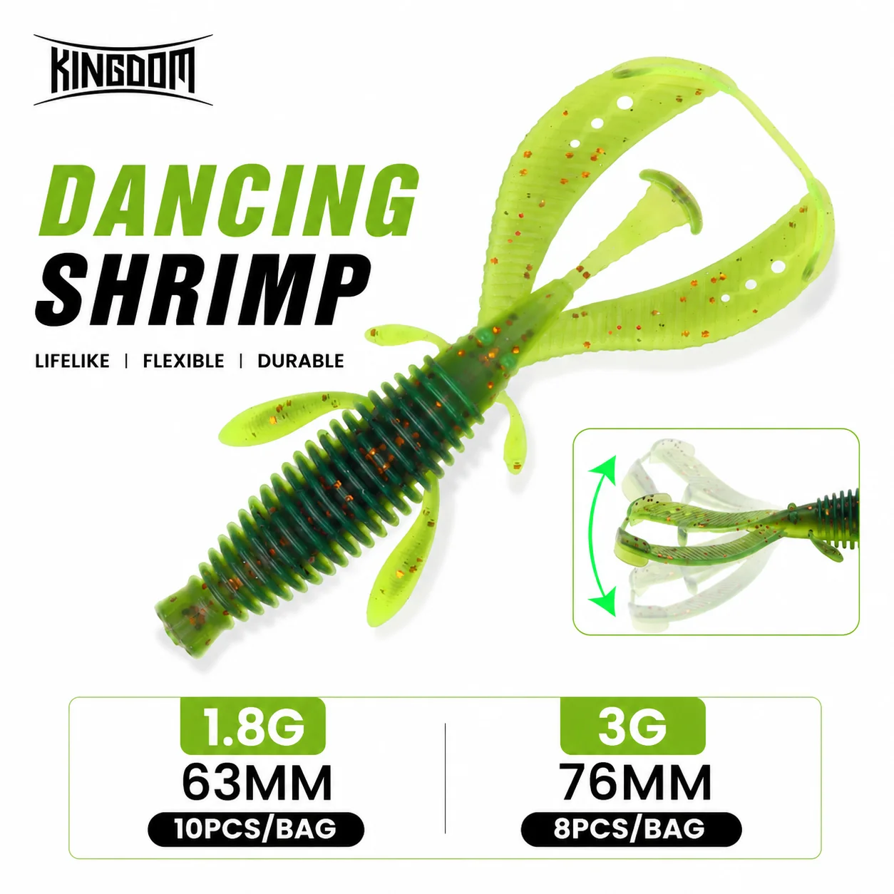 KINGDOM Weichköder 63mm 76mm Schwimmender Garnelenköder TPE-Köder Realistischer Garnelenwurm Weichköder für Barsch, Forelle und Salzwasserfischen