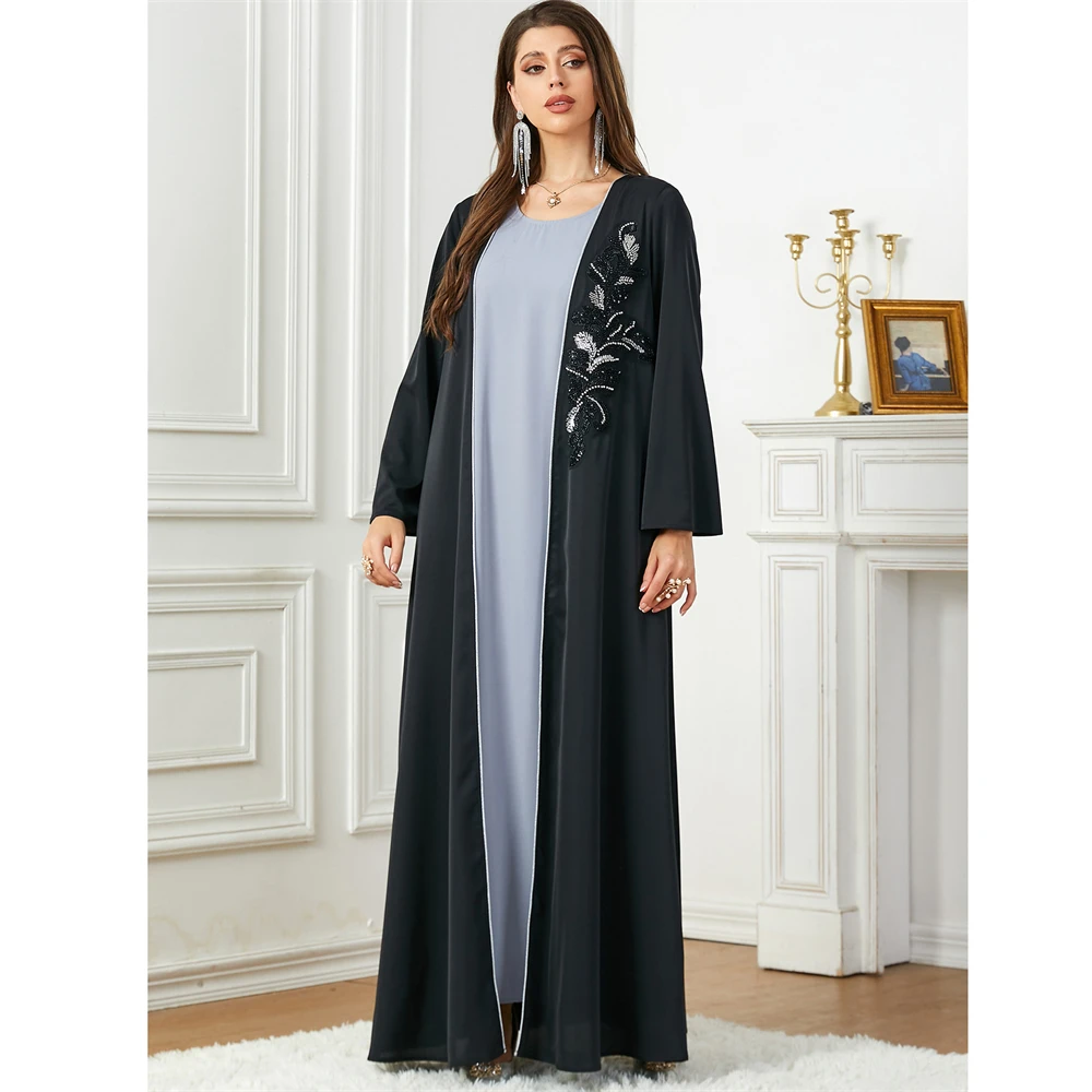 

Dubai Abaya Open Cardigan Women Muslim Long Sleeve Loose Maxi Dress Kaftan Arab Robe Islamic Eid Party Kimono Abayas Caftan Gown