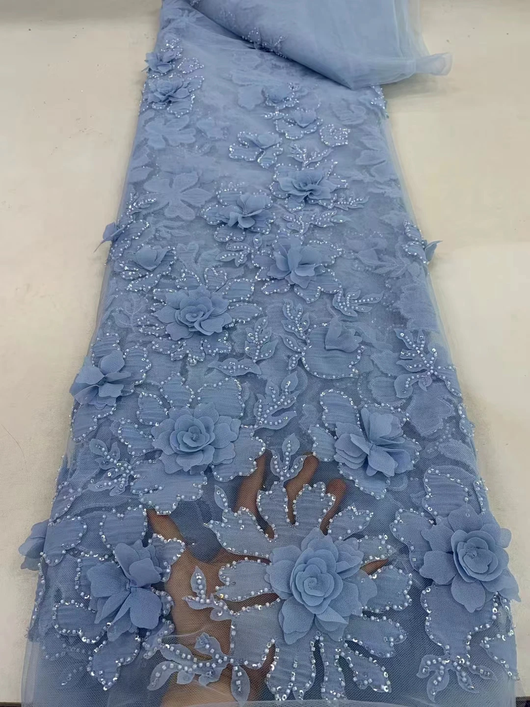

African Lace Fabric 2024 High Quality Groom Embroidered 3d Circle Flower Nigerian France Tulle Lace Fabric for Party Dress Women