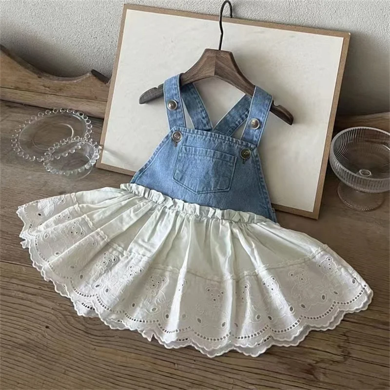 

Adorable Kids Lace Strap Dress Denim Baby Girls Summer Dress 0-3Yrs Toddlers Suspender Dresses 2023 New Children Clothes