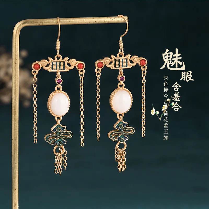 

Женские серьги-подвески в стиле ретро с искусственным нефритом