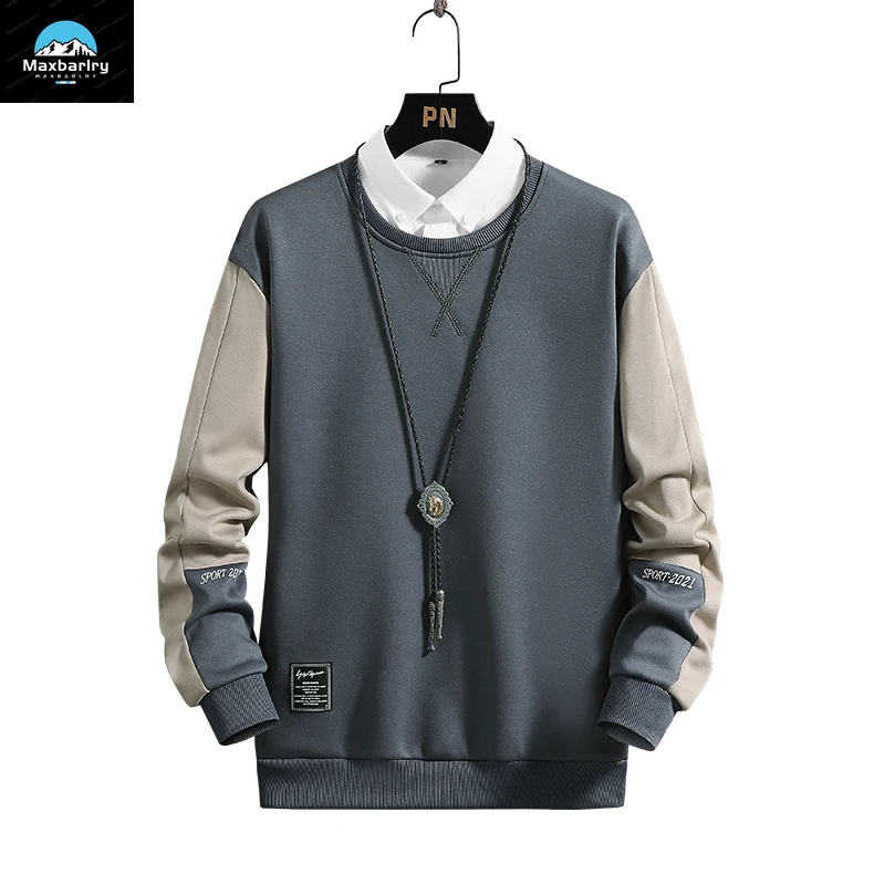 

Spring New Round Neck Sweater Men's Loose Long sleeved Hip Hop Punk Pullover Casual Fashion Men's Wear Plus Size 5XL