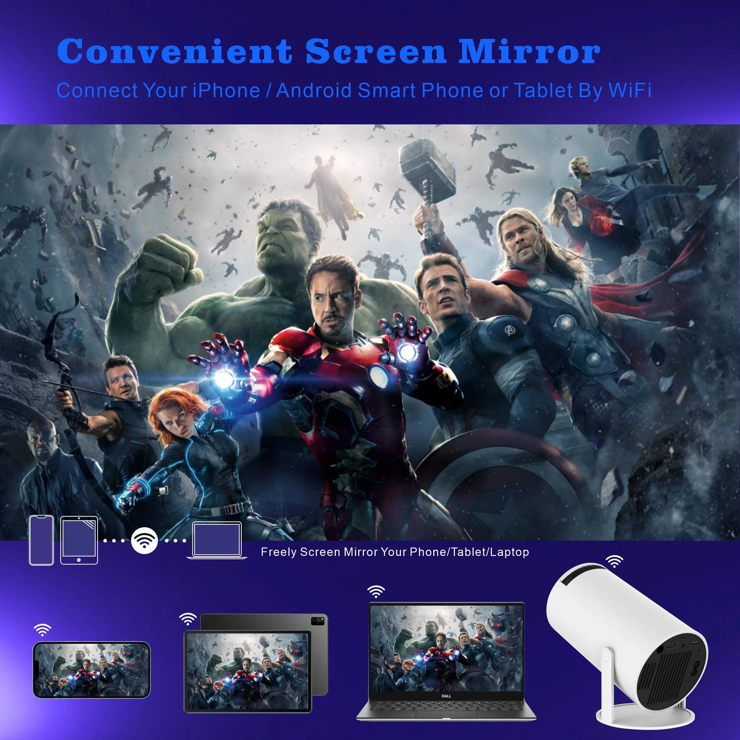 4K WiFi HD Overseas Android 11 Version 5G Bluetooth Portable Home Mini Projector