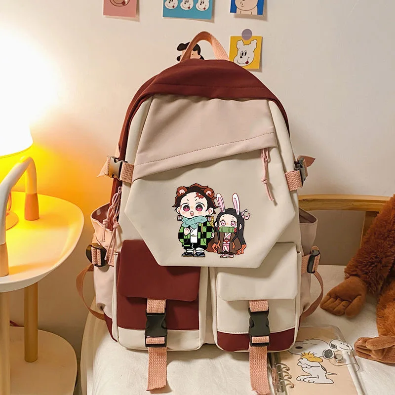 

Anime Demon Slayer Print Color Blocking Backpack Teenarges Schoolbag Girls Boys Fashion Laptop Travel Shoulder Bags Mochila