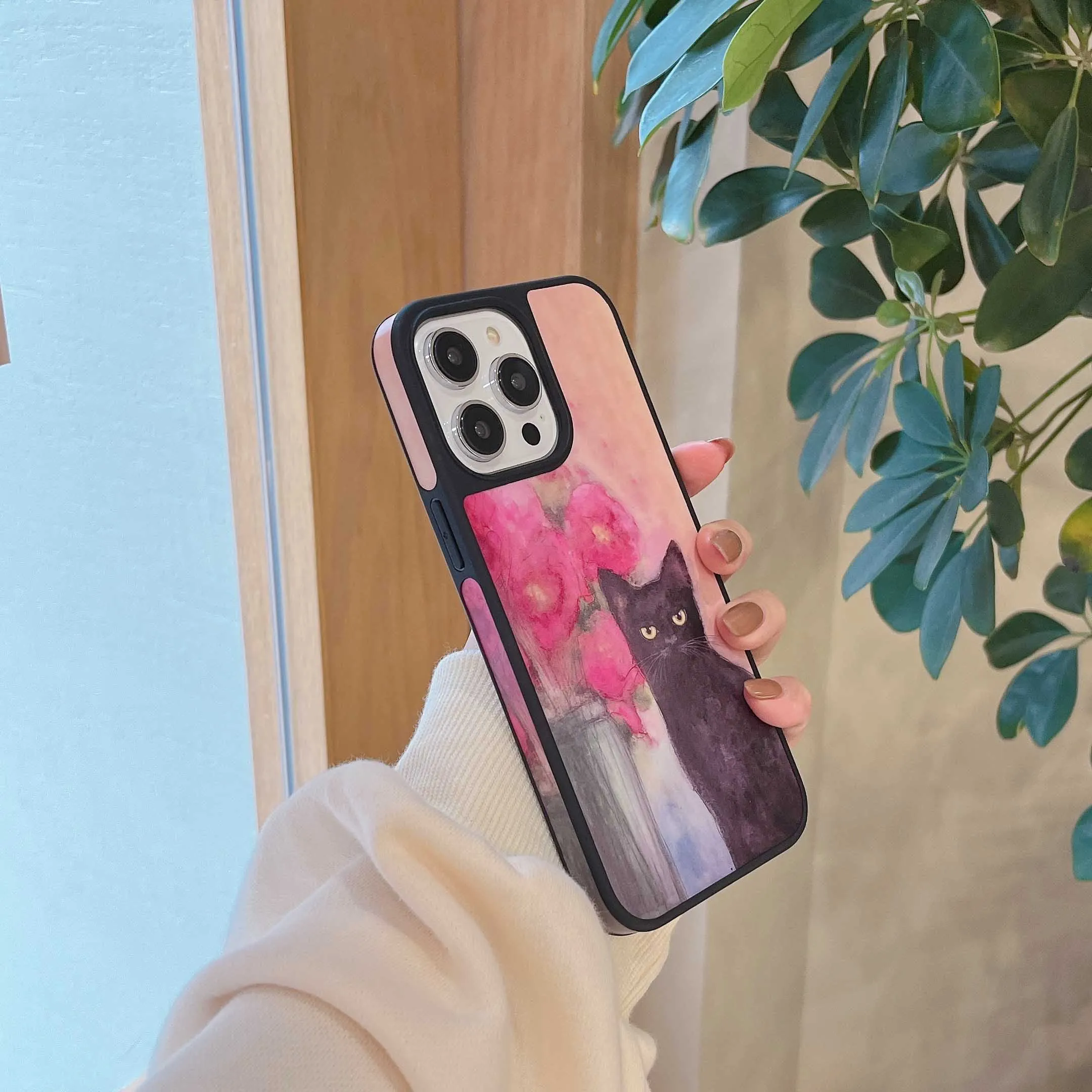 Black Cat Flower Phone Case for iPhone