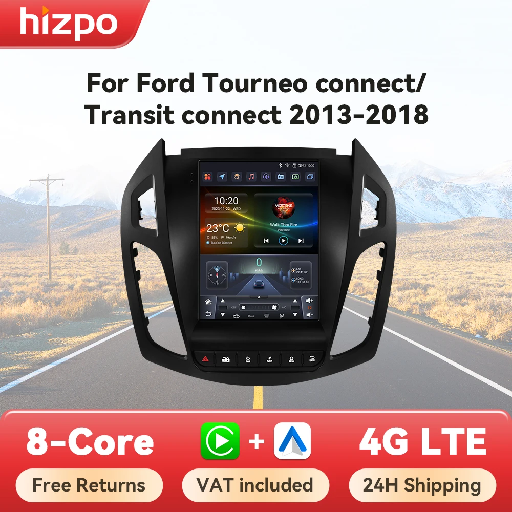 Hizpo 9.7" For Tesla Style Car Radio Android 14 For FORD Transit Tourneo Connect GPS Carplay Multimedia Player Navi